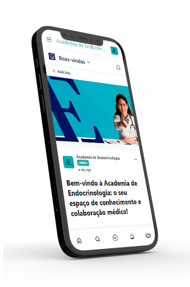 Foto de celular mostrando a plataforma da Academia de Endocrinologia
